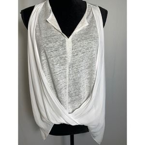 Lola & Sophie White Sleeveless Multimedia Twist Front Top Sz S